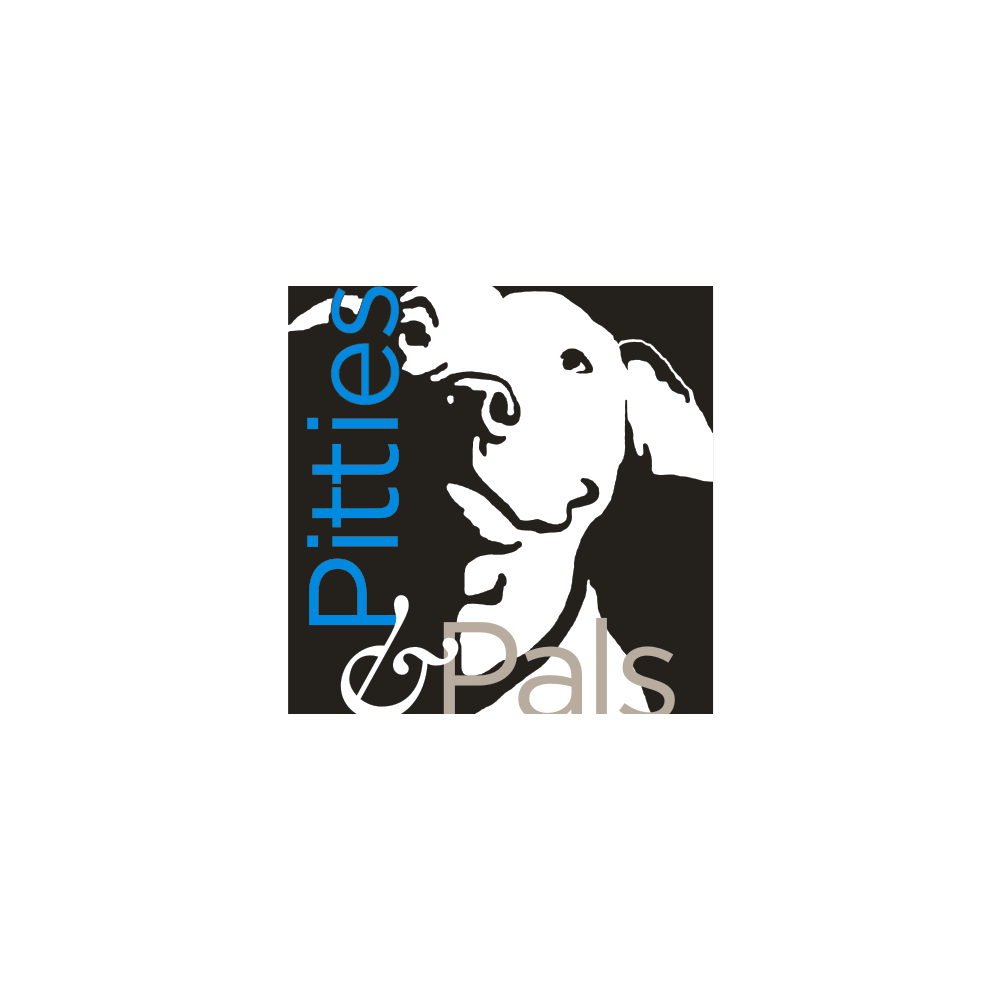 Logo of Pitties & Pals with a stylized dog illustration on a white background