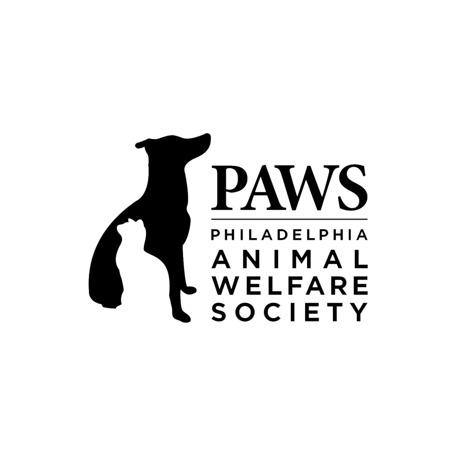 Logo of Philadelphia Animal Welfare Society with silhouette of a dog and cat.
