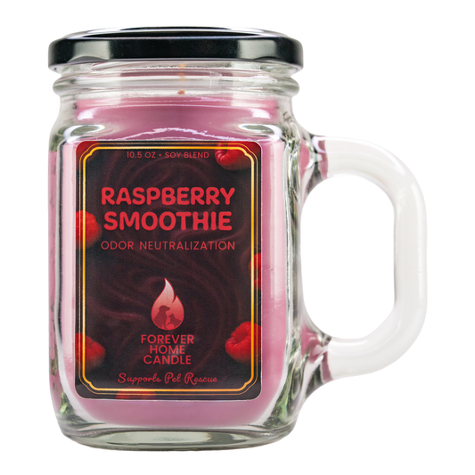 Pink candle in a glass mason jar with a label on a white background